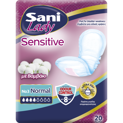 SANI - LADY SENSITIVE Σερβιέτες ακράτειας με βαμβάκι No3 (Normal) - 20τεμ.